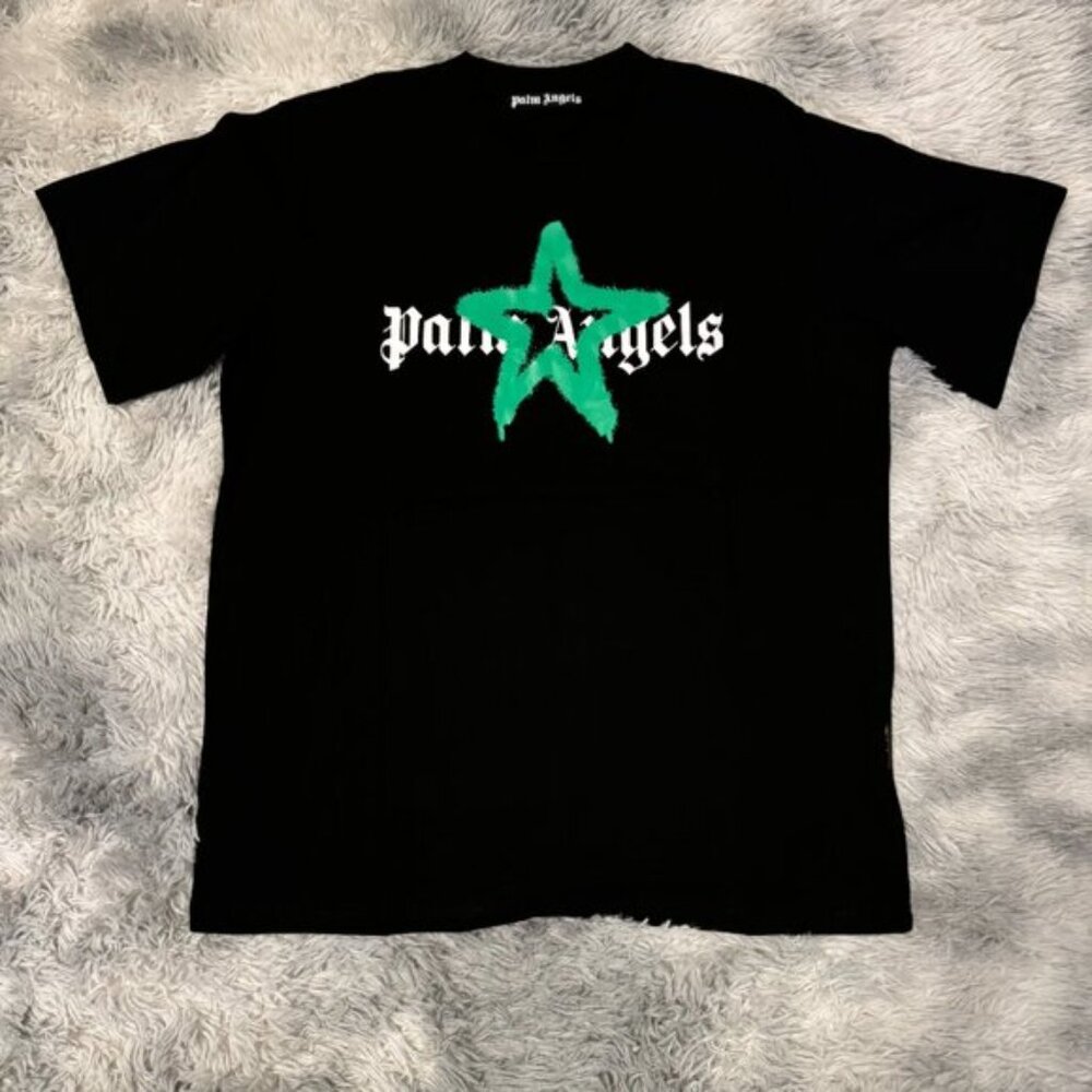 Palm Angels Green Grafitti Star Logo Black T-Shirt Size Large